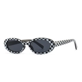 Retro small oval sunglasses with black and white checkerboard pattern and dark grey lenses - Lattice Frame Black Grey Lens (C7)