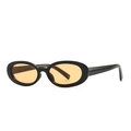 Retro-Sonnenbrille mit schwarzem Oval-Rahmen und bernsteinfarbenen Gläsern, leichter Stil - Schwarzrahmen Helle Teegläser (C2)