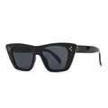 Modern retro black cat-eye sunglasses with flat top and triple gold rivets detail - Black