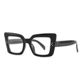 Moderne Retro-Katzenaugen-Sonnenbrille mit schwarzem Rahmen und Goldnieten - Schwarzer glänzender Acetatrahmen mit klaren Gläsern (C4 Schwarz und Weiß)