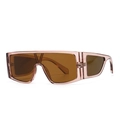 Modern flat top shield sunglasses with transparent pink brown frames and brown lenses - Coral Tan