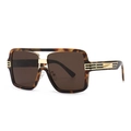 Retro Oversize-Quadrat-Sonnenbrille in Schildpattoptik mit braunen Gläsern und Goldakzenten - C3 Leopard Braun
