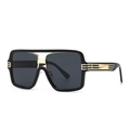 Übergroße quadratische Sonnenbrille mit schwarzem Rahmen und goldenem Metallsteg - Schwarz