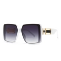 Quadratische Retro-Sonnenbrille mit weißem Rahmen, grauen Verlaufsgläsern und Gold - Weiß Doppelgrau
