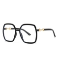 Moderne zwarte vierkante bril met elegante gouden paardenbeet metalen details - Zwart Frame Heldere Lens / Zwart en Wit (C5 Zwart Wit)