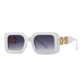 Retro white rectangle capsule sunglasses with gradient lenses and gold H-motif temple detail - White Double Grey (C4)