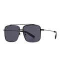 Lunettes de soleil carrées vintage avec monture en métal à double pont et verres foncés - Monture noire avec verres noir-gris (C1)