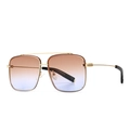 Modern retro oversized square sunglasses with gold metal frame and gradient lenses - Gold Frame Tan & Light Blue Lens (C6)