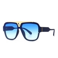 Modern oversized square sunglasses in dark blue with gold metal geometric bridge - Blue Gradient (6956)