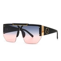 Modern oversized square sunglasses with gradient lenses and gold reindeer logo - Black Grey Pink Gradient