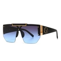 Modern oversized shield sunglasses with gradient lenses and gold stag logo on the temples - Black Blue Gradient