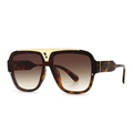 Modern oversized tortoise shell aviator sunglasses with gradient brown lenses and V metal - Leopard Double Tan (6956)