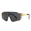 Futuristic one-piece cycling sunglasses with gold geometric metal frame and grey lenses - Gold Black Grey (C5)