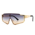 Modern oversized metal wrap-around sunglasses with gradient brown lenses and gold frames - Gold Grey Light Tan Gradient (C3)