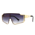 Men's oversized metallic cycling sunglasses with gradient violet lenses and geometric frames - Gold Double Grey (C4)