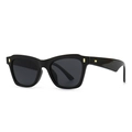 Modern retro square frame sunglasses in glossy black with gold metal rivet accents - Black Frame Gray Lenses
