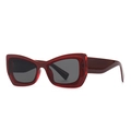 Retro butterfly sunglasses with translucent red frames and dark grey lenses for women - C5 Red Black Grey