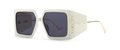 Modern square cream sunglasses with slim gold metal temples and grey tinted lenses - Beige Black Grey