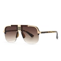 Flat top oversized sunglasses with tortoiseshell pattern and gold metal accents - Leopard Double Tan (C5)