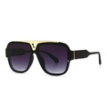 Modern oversized square sunglasses with black frame, gold top bar and purple gradient lenses - Black Double Grey (6956)