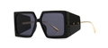 Modern retro square sunglasses with black frame and embossed FASHION lettering - Black Black Grey