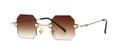 Modern rimless octagonal sunglasses with brown gradient lenses and gold metal frame - Golden Double Brown
