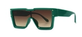 Fashion oversized dark green sunglasses with gradient brown lenses and gold rivets - Green Double Tan