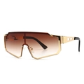 Mens oversized shield sunglasses with gradient tea lenses and gold hollow metal frames - Gold Double Tan (C2)