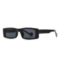 Retro slim rectangular sunglasses with wide black frames and unique curled temples - Black Grey (C1)