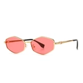Moderne zeshoekige gouden metalen zonnebril met stijlvolle roze glazen - Gouden Frame Roze Lenzen