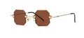 Modern octagonal rimless sunglasses with dark brown lenses and golden metal temples - Gold Tea