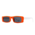 Modern retro rectangle sunglasses with orange frames and contrasting white temples on white background - Red Black Grey (C2)