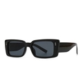Modern retro rectangular sunglasses in glossy black frame with silver metal rivets - Black Frame Gray Lenses