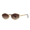 Vintage gold hexagonal sunglasses with brown gradient lenses and textured chain arms - Gold Frame Gradient Tan Lens