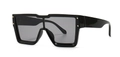 Chic oversized flat top square sunglasses in glossy black with golden metal rivets - Dark Grey