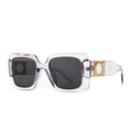 Modern transparent square frame sunglasses with dark grey lenses and gold metal details - Grey Frame Grey Lens (C3)