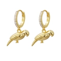 Orecchini a pendente a forma di pappagallo in argento S925 dorato con cerchi in strass - Stile Pappagallo Oro (YYE165-2)