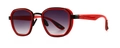 Modern square sunglasses with red and black frame and purple gradient lenses - Red Double Gray