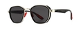 Modern square sunglasses with silver metal frame, black rims and red rubber ear tips - Silver Black Gray
