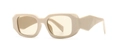 Occhiali da sole rettangolari moderni con montatura bianco crema e lenti colorate - Beige Tè Chiaro