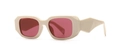 Modern rectangular sunglasses in cream white with bold frames and dark red lenses - Beige Pink Red