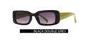 Retro rectangular sunglasses with glossy black frame and vibrant green temples - Black Green Double Grey