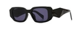 Modern black geometric square frame sunglasses with deep purple lenses and faceted edges - Black Frame Gray Lenses