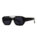Moderne Retro-Sonnenbrille in Schwarz mit geometrischem Rahmen und doppeltem Nasensteg - Schwarz Grau (C1)