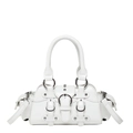 Detailed view of white Y2K style handbag with metallic buckles and glossy finish - 20CM*7.5CM*11CM / White