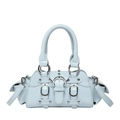 Light blue patent leather handbag with multi-buckle design and silver hardware - 20CM*7.5CM*11CM / Blue