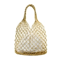 Handgefertigte goldene Netz-Strandtasche mit cremefarbenem Kordelzugfutter - L / Gold