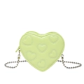 Minimalist heart-shaped crossbody mini bag in light green PU leather with silver chain strap - Green