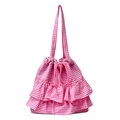 Sac fourre-tout à carreaux rose et blanc avec volants et fermeture à cordon - Rose