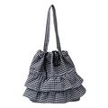 Sac cabas japonais à carreaux noirs et blancs avec volants superposés et cordon serrage - Noir